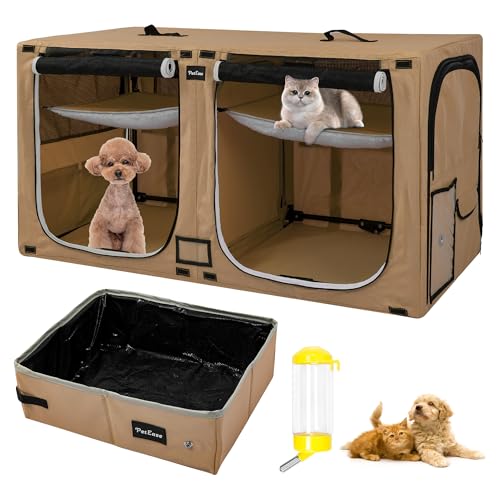 PETEASE Tragbare Doppelbox für Haustiere, Katzenschauhaus mit zwei Fächern, Laufstall mit Katzentoilette, Wasserflaschenmatte und Hängematte PETEASE Tragbare Doppelbox für Haustiere, Katzenschauhaus mit zwei Fächern, Laufstall mit Katzentoilette, Wasserflaschenmatte und Hängematte von PetEase