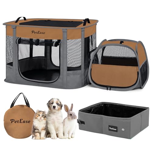 PETEASE Tragbarer Katzenlaufstall 2 in 1 Hund Kreta, Faltbarer Haustierkäfig mit Katzenklo für Kaninchen Welpen Hamster, Indoor/Outdoor Katzen Gehege Käfige Zelt von PetEase