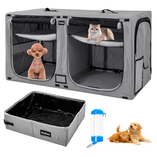 Tragbare Doppel-Hundekäfig, Doppel-Fach, Haustier-Höhle, Katzen-Reisekäfige mit Katzentoilette, Wasserflaschenmatte und Hamock, 2 Zimmer Katzengehege Laufstall Tragbare Doppel-Hundekäfig, Doppel-Fach, Haustier-Höhle, Katzen-Reisekäfige mit Katzentoilette, Wasserflaschenmatte und Hamock, 2 Zimmer Katzengehege Laufstall von PetEase