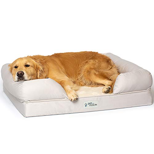 PetFusion Hundebett großes Hundesofa, waschbar, Memory-Schaum, Haustierbett, Ultimatives Bett für Hunde, Abnehmbarer Bezug, bequem, weiches Bett mit Nackenrolle für mittelgroße und große Hunde, von PetFusion