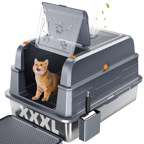 Katzentoilette aus Edelstahl mit Deckel, extra große Katzentoilette, Geschlossene Metalltoilette mit Streuschaufel Katzentoilette aus Edelstahl mit Deckel, extra große Katzentoilette, Geschlossene Metalltoilette mit Streuschaufel von PetGenie