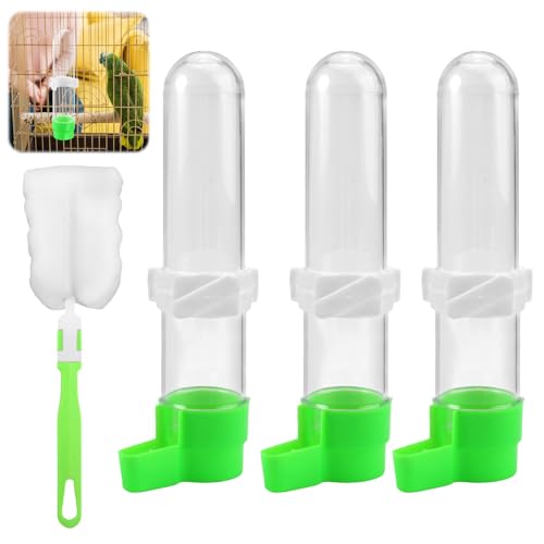 3 Stück Automatischer Wellensittich Futterspender für Vogeltränke Käfig mit Reinigungsbürste, Vogel Wasserspender, Futternapf Vogelkäfig,Transparent Inhalt 120ml für Ziervogel, Papagei, Taube von PetGlimmer