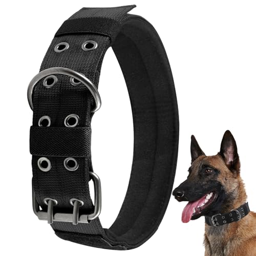 Hundehalsband Breit, Taktisches Hundehalsband Taktisch, Militärisches Tactical Verstellbares Weich Gepolstertes Haustierhalsband mit Metallschnalle für Mittelgroße, Große, Extra Rassen (XL, Schwarz) von PetGlimmer