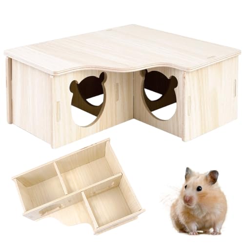Hamster Haus aus Holz 22.5x18x8cm, Hamster Mehrkammernhaus, Hamster Versteck Hamster Haus Holz, Hamster Eckhaus Hamster Holzhaus Käfig für Zwerghamster, Rennmaus, Chinchilla und Kleine Haustiere von PetGlimmer
