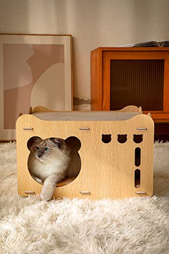 PetHse Abnehmbares Katzenhaus aus Holz, gewellt, verschleißfest, staubfrei, vertikal, doppellagig, Katzennest von PetHse