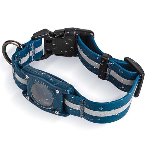 PetIsay Wasserdichtes Hundehalsband mit integriertem AirTag-Halter, IP68-bewertet, reflektierend, verstellbar, Biothane-Halsband für kleine, mittelgroße und große Hunde (Blau, S) von PetIsay