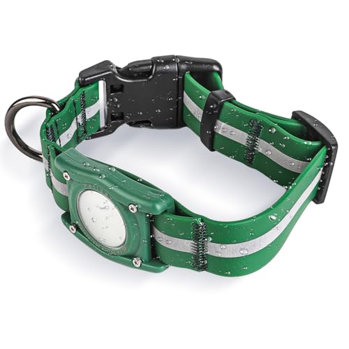 PetIsay Wasserdichtes Hundehalsband mit integriertem AirTag-Halter, IP68-bewertet, reflektierend, verstellbar, Biothane-Halsband für kleine, mittelgroße und große Hunde (Grün, L) von PetIsay