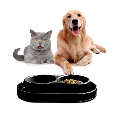 PetLike Doppelter Wasser- und Futternapf für Hunde, für Welpen, mittelgroße Hunde, Katzen, Schwarz, 39 x 24 x 7 cm von PetLike
