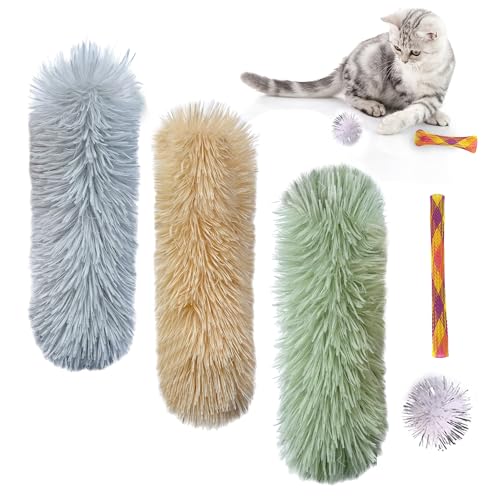 PetLike Katzenspielzeug, interaktives Katzenminze-Spielzeug, Knisterpapier und Katzenminze im Inneren, buntes Plüsch-Kätzchen-Kicker für Katzen (grün + grau + hellbraun) von PetLike