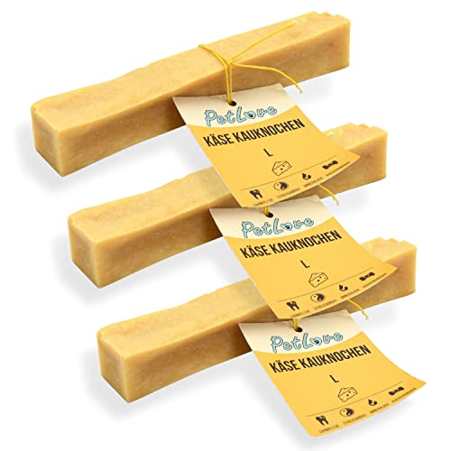 PetLove Hartkäse für Hunde • 100% natürlicher Kauknochen aus Käse • Kaukäse Hund • Kauspaß & Zahnpflege • Ideal für unterwegs • 3er Pack • Größe L: 80-110g von PetLove