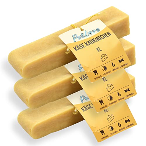 PetLove Hartkäse für Hunde • 100% natürlicher Kauknochen aus Käse • Kaukäse Hund • Kauspaß & Zahnpflege • Ideal für unterwegs • 3er Pack • Größe XL: 110-140g von PetLove