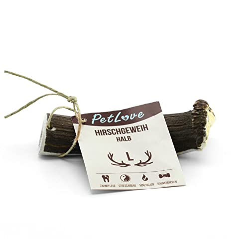 PetLove Hirschgeweih Halb Hund (L 81-120g) • Geweih für Hunde • Abwurfstangen Geweihsnack • Kauknochen für langes Kauen von PetLove