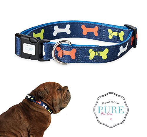 PetLove Hundehalsband - gepolstert und verstellbar aus Nylon - in Dunkelblau, Größe M (1,5 x 30-40cm) - Halsband für mittlere Hunde und Welpen von PetLove