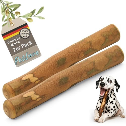 PetLove Olivenholz für Hunde mit Lachsöl • Kauholz als Hundespielzeug • Imprägnierter Kaustab • Lange Beschäftigung, Zahnpflege & Kauspaß • Größe: S (60-99g) • Für Welpen • 2er Pack von PetLove