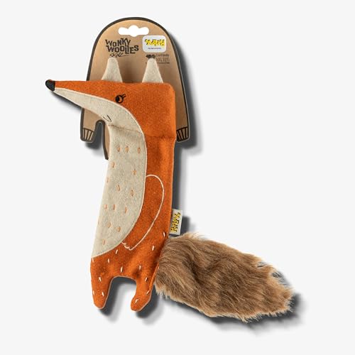 PetLove Wonky Woolies Skinz Fox Hundespielzeug mit Quietscher, 100% recycelte Materialien von PetLove