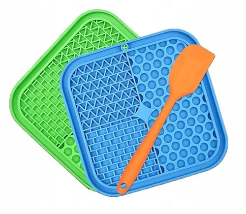 PerMix - Leckmatte für Hunde Katze,2er Pack Schleckmatte mit Silikonspachtel - Schleckmatte Hund für Welpen - 2 Pcs für Haustier Angst Relief und langsam füttern, Lebensmittelqualität Silikon von PetMix