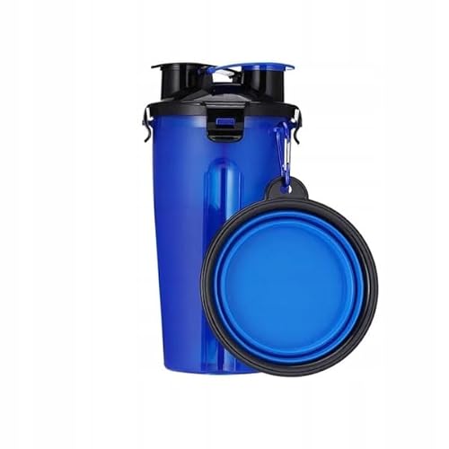 PetMix - 2in1 Reisenapf Flasche mit Trinknapf praktischer - Wasserspender für Hunde - Trinkflasche Hunde für Unterwegs - Petkit - Hundetrinkflasche -Welpen Zubehör - Wasserflasche (Blau, 350ml +250g) von PetMix