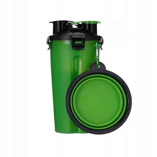 PetMix - 2in1 Reisenapf Flasche mit Trinknapf praktischer - Wasserspender für Hunde - Trinkflasche Hunde für Unterwegs - Petkit - Hundetrinkflasche -Welpen Zubehör - Wasserflasche (Grün, 350ml +250g) von PetMix