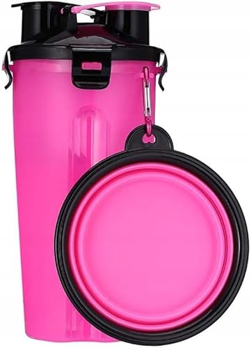 PetMix - 2in1 Reisenapf Flasche mit Trinknapf praktischer - Wasserspender für Hunde - Trinkflasche Hunde für Unterwegs - Petkit - Hundetrinkflasche -Welpen Zubehör - Wasserflasche (Rosa, 350ml +250g) von PetMix