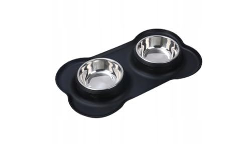 PetMix - Doppelte Futternapfstation für Hunde & Katzen mit Rutschfester Silikonmatte - 2 Edelstahlnäpfe - Ergonomischer Fressnapf & Wassernapf von PetMix