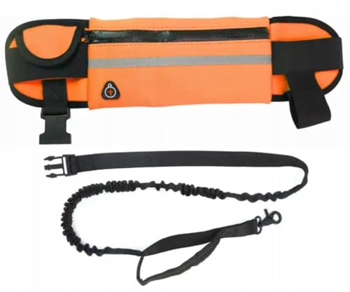 PetMix - Jogginggürtel mit Hundeleine 1,8m – Freihändige Hundeleine mit Bauchgurt und Tasche für Laufen, Joggen, Wandern – Reflektierende Leine für Hunde (Orange, 1,8m) von PetMix