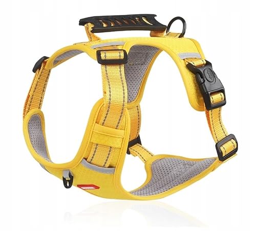 PetMix - Verstellbare Reflex-Hundegeschirr - Hunter Geschirr Hund für kleine Grosse mittelgroße Hunde - Atmungsaktive - Druckfreie - Mit Griff - Reflektierende Linien für Sicherheit (Gelb, M) von PetMix