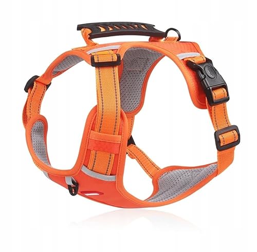 PetMix - Verstellbare Reflex-Hundegeschirr - Hunter Geschirr Hund für kleine Grosse mittelgroße Hunde - Atmungsaktive - Druckfreie - Mit Griff - Reflektierende Linien für Sicherheit (Orange, M) von PetMix
