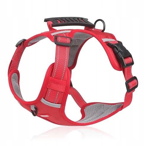 PetMix - Verstellbare Reflex-Hundegeschirr - Hunter Geschirr Hund für kleine Grosse mittelgroße Hunde - Atmungsaktive - Druckfreie - Mit Griff - Reflektierende Linien für Sicherheit (Rot, M) von PetMix