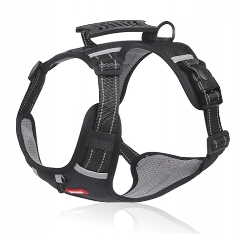 PetMix - Verstellbare Reflex-Hundegeschirr - Hunter Geschirr Hund für kleine Grosse mittelgroße Hunde - Atmungsaktive - Druckfreie - Mit Griff - Reflektierende Linien für Sicherheit (Schwarz, M) von PetMix