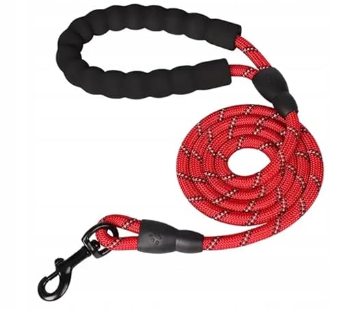 Petmix - Reflektierende Hundeleine 1,5 m – Trainingsleine aus Nylon mit gepolstertem Griff – Führleine für kleine, mittlere und große Hunde - Retrieverleine - Sicherheitsleine Hunde (Rot, 1,5m) von PetMix