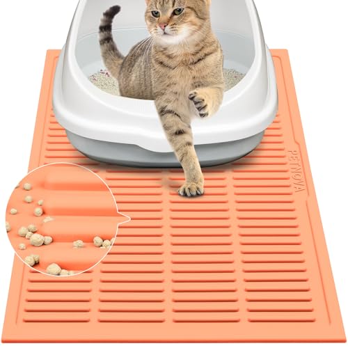 PetNova Katzentoilettenmatte aus Gummi: niedliche Katzenstreu-Fangmatte – Pfirsichrosa, leicht zu reinigende Katzentoilettenfangmatte für den Boden, wasserdichte Katzentoilettenmatte (61 x 38,1 cm) von PetNova