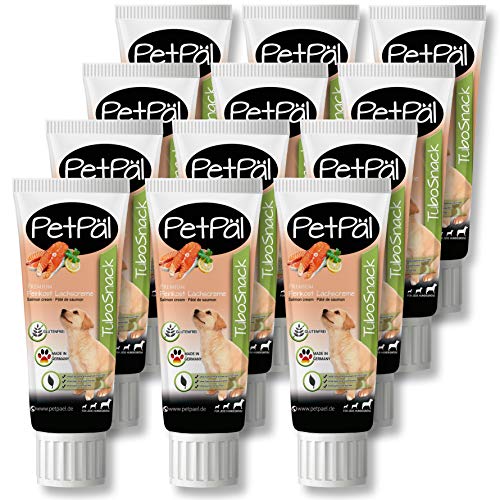 PetPäl Hunde Lachscreme “TuboSnack“ - Ohne Getreide, Salz, Zucker - Premium Leckerli aus der Tube - Lecker, gesund mit Omega Fettsäuren - Ideal auch für Welpen - 12x 75g Hunde Snack Made in Germany PetPäl Hunde Lachscreme “TuboSnack“ - Ohne Getreide, Salz, Zucker - Premium Leckerli aus der Tube - Lecker, gesund mit Omega Fettsäuren - Ideal auch für Welpen - 12x 75g Hunde Snack Made in Germany von PetPäl