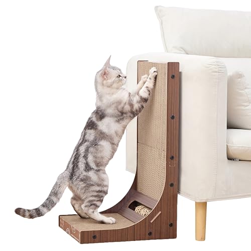 Petpals 61 cm doppelseitige L-förmige Kratzunterlage für Katzen, Wellpappe, austauschbar, langlebig, Katzenkratzer mit Vicker-Ball-Spielzeug von PetPals