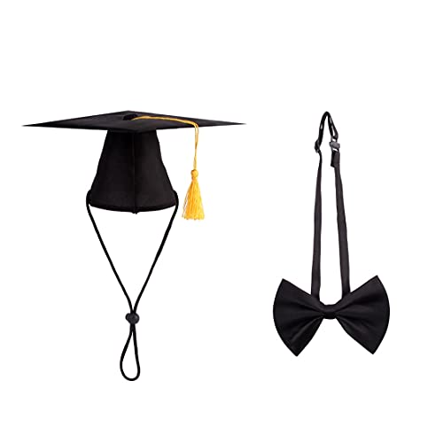 PetPhindU Graduierung Kappe und Bowtie Set für Hunde - Schwarz, Polyester, Baumwolle - 44 cm (Chest) - Abschluss-Kappe - Pet Accessory von PetPhindU
