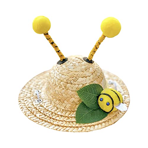 Haustier Hund Katze Strohhut Sombrero Pet Geburtstags-Hut Pet Sun Cap Hund Lustiger Hut Katze Lustiger Hut für Crossdress Foto Props Teddy Bichon Welpen Kopfbedeckung Bee Marienkäfer von PetPhindU
