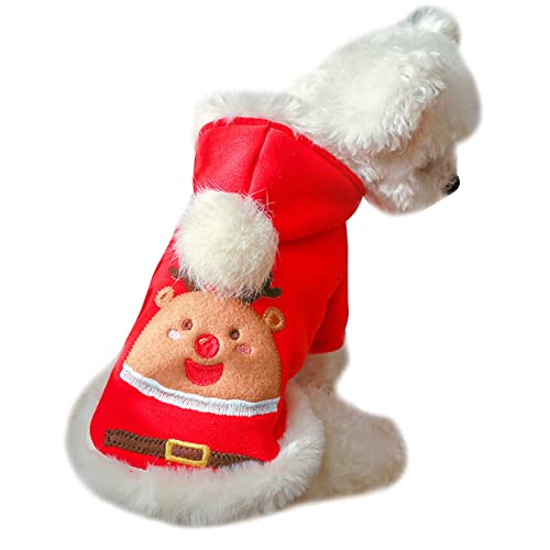 Hund Weihnachtspullover Haustier Kleidung Rote Wolle Kapuze -Jacke Kleine und Mittlere Hund Kleidung Winter Warme Kapuze Hunde Weihnachtskostüm Weihnachtshunde Kleidung Winter Welpe von PetPhindU