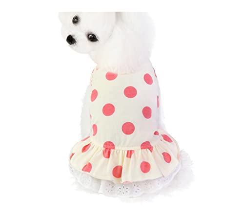PetPhindU Haustier-Kleid Hund Katze Kleid Dots Gedrucktes Rüsche-Rand mit Spitzenkleid Ärmel Hund Kleid Cat Rock Hunderock-rosa und Gelb von PetPhindU