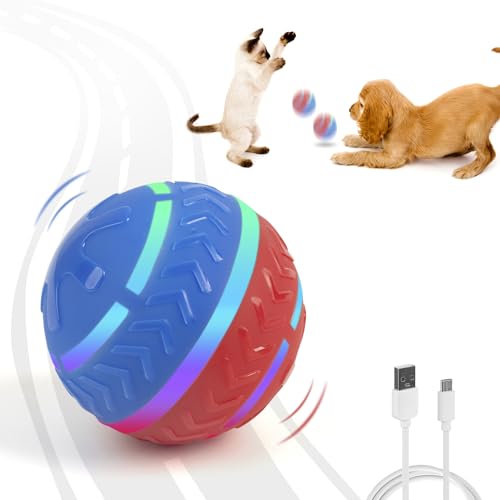 PetPrime Interaktives Hundespielzeug, aktiver Rollball für Hunde mit LED-Licht, automatisch, selbstbeweglich, springender Haustierball, Typ-C, wiederaufladbar, bewegungsaktiviertes Spielzeug, passend von PetPrime