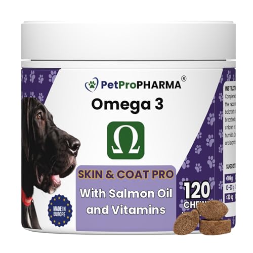 PetPro PHARMA - Skin & Coat Pro – Haut- & Fellpflege für Hunde & Katzen – Omega-3 & 6 (EPA & DHA) mit Lachs – Unterstützt gesunde Haut & glänzendes Fell – Ergänzungsfutter,120 Kautabletten, 360g. von PetPro PHARMA