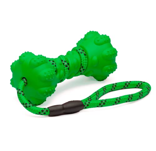 PetPurpose Interaktives Hundespielzeug für Aggressive Kauer, Welpen und aktive Hunde mit Gummizähnen, strukturierte Kauoberfläche und Wurf- oder Zugseil, strapazierfähig (grün) von PetPurpose