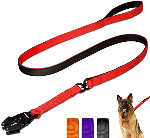 PetPurpose Taktische Hundeleine für Training, Wandern, Laufen und Outdoor-Aktivitäten mit gepolstertem Neopren-Griff, robuster Frosch-Clip und verwicklungsfreier Rotation, 1,5 m (rot) von PetPurpose