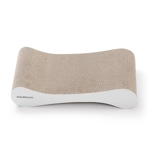 PetRhein Kratzbrett Katzen,Ergonomische Wellenform Kratzpappe für Katzen,Doppelseitig Nutzbar,Langlebig durch BB-Loch-Wabenstruktur,Möbel-Schutz,Ideal zum Krallenwetzen & Entspannen von PetRhein