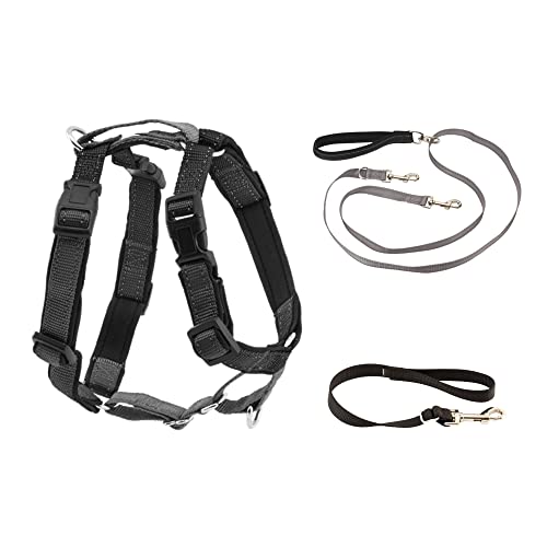 PetSafe 3 in 1 Geschirr mit Zwei-Punkt-Steuerleine – No-Pull Harness – Medium – Schwarz – verstellbar von PetSafe