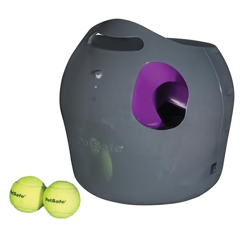 PetSafe Automatischer Ballwerfer für Hunde, Wurfweite zwischen 2,5 - 9 Meter, Regenresistent mit Bewegungssensoren, Grau/Lila, 1 Stück (1er Pack) von PetSafe