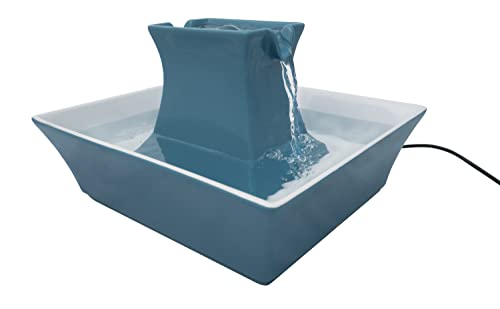 PetSafe Drinkwell Trinkbrunnen Pagoda, Filtert Wasser für Hunde und Katzen, Keramik, 2 Liter Fassungsvermögen, Blau, PAGODA-BL-EU-19, 1 Stück (1er Pack) von PetSafe