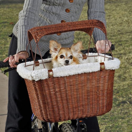 Petsafe Solvit Fahrradkorb aus Weidengeflecht für Hunde und Katzen, Stilvolles wetterbeständiges Weidenmaterial, abnehmbarer Sonnenschutz, am besten für Haustiere bis 5,9 kg von PetSafe