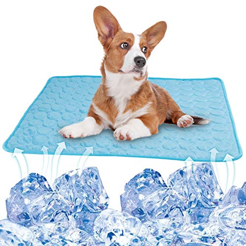 PetSeason Waschbare selbstkühlende Hunde-Pads, wasserdichte Sommer-Isomatte aus Eisseide, Decke mit rutschfester Unterseite, für Hunde und Katzen, für drinnen und draußen, Blau, L von PetSeason