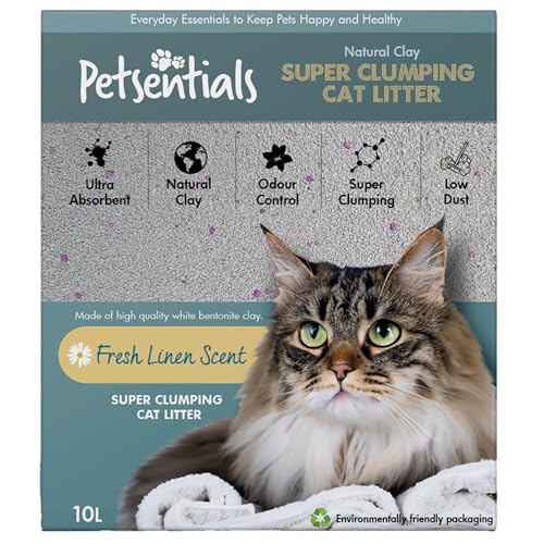 Petsentials Natürliches klumpendes Katzenstreu – 10 l Box | Bentonit-Katzenstreu mit frischem Leinenduft & ultimativer Absorption – staubarm und leicht zu reinigen von PetSentials