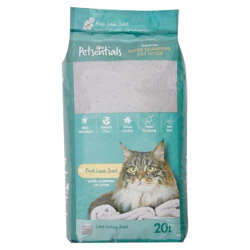 Petsentials Natürliches klumpendes Katzenstreu – 20 l | Bentonit-Katzenstreu mit frischem Leinenduft & ultimativer Absorption – staubarm und leicht zu reinigen von PetSentials