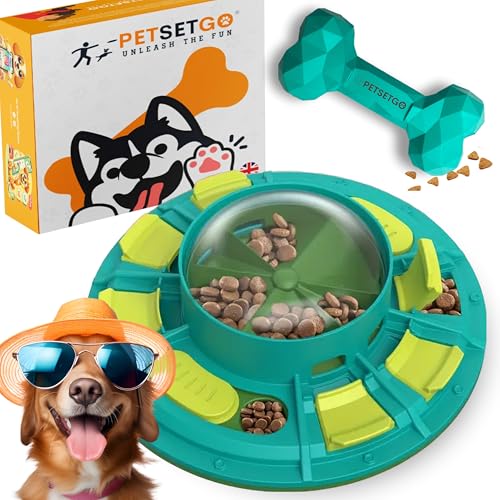 PetSetGo 2 in 1 Hunde Puzzle Spielzeug, Trainingsring mit Leckerli-Spender Mentale Stimulation für kleine bis große Hunde (Grün und Türkis, Puzzle mit Kauspielzeug) von PetSetGo